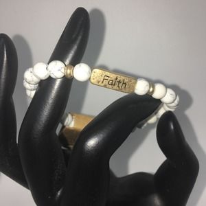 Etched “Faith” Inspirational Beaded Bracelet - White